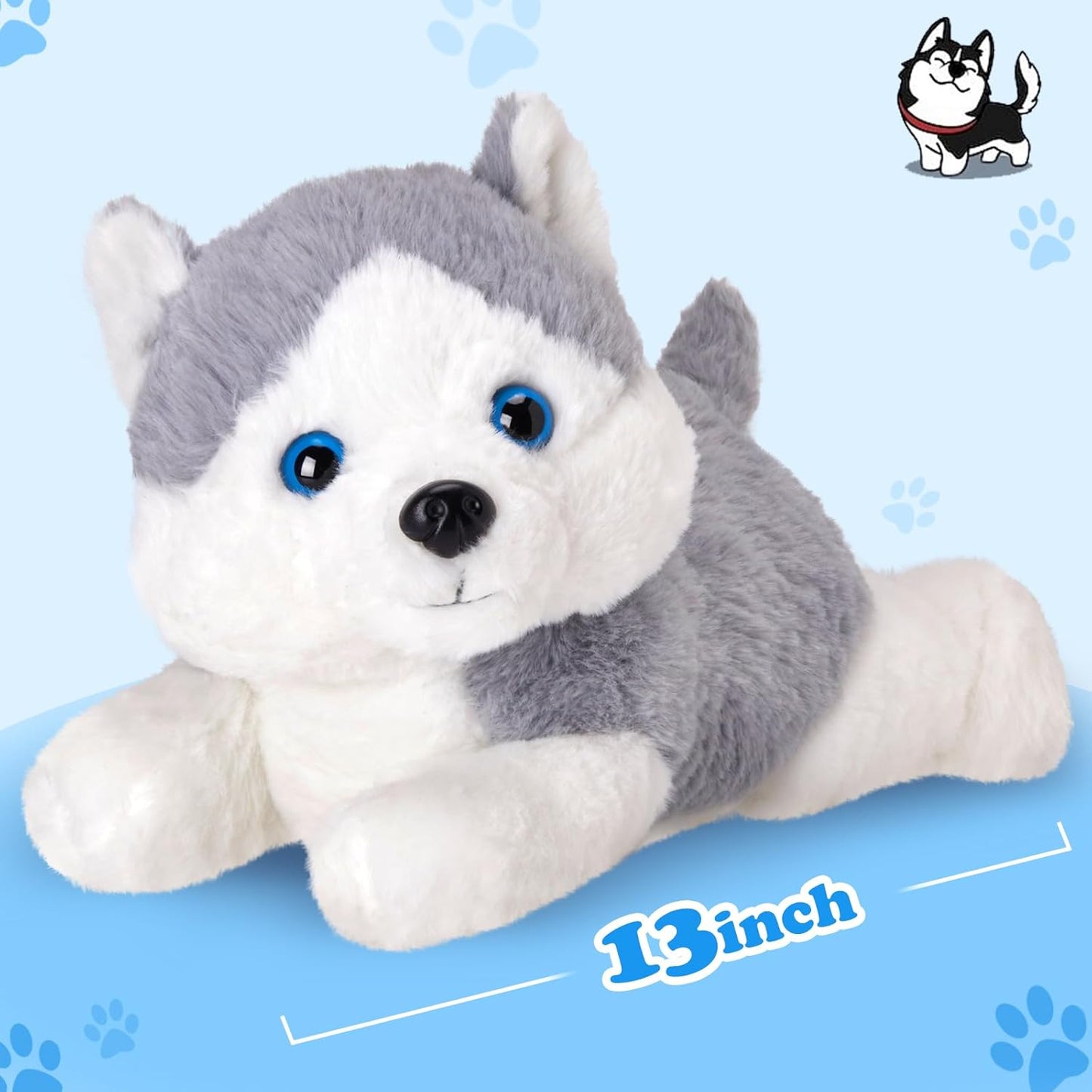 13'' Gray Light up Husky Stuffed Animal Dog Soft Plush Night Light Puppy Toy Hugging Pillow Companion Holiday Christmas Birthday Present for Kids Boys Girls Toddlers