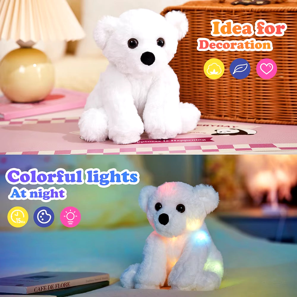 25Cm Polar Bear LED Light Plush Toys Glowing Doll White Stuffed Animals Throw Pillows for Girl Birthday Gifts Kids