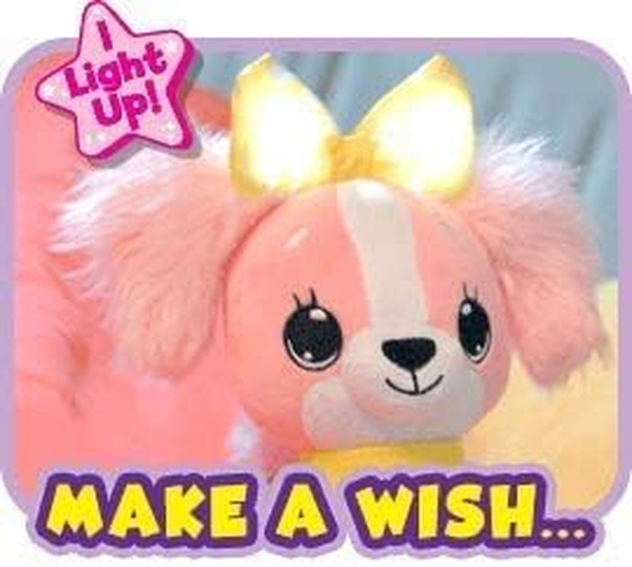 Pets - Light up LED Plush Stuffed Animals - Pink Cavalier Puppy with Yellow Bow