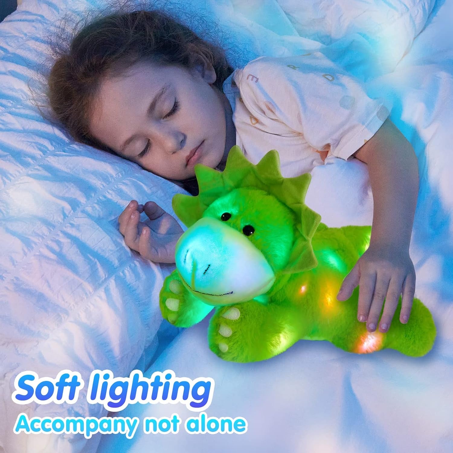 15'' Light up Triceratops Dinosaur Stuffed Animal,Led Soft Dinosaur Plush Toy with Night Lights Glow in the Dark,Children'S Day Birthday for Toddler Kids