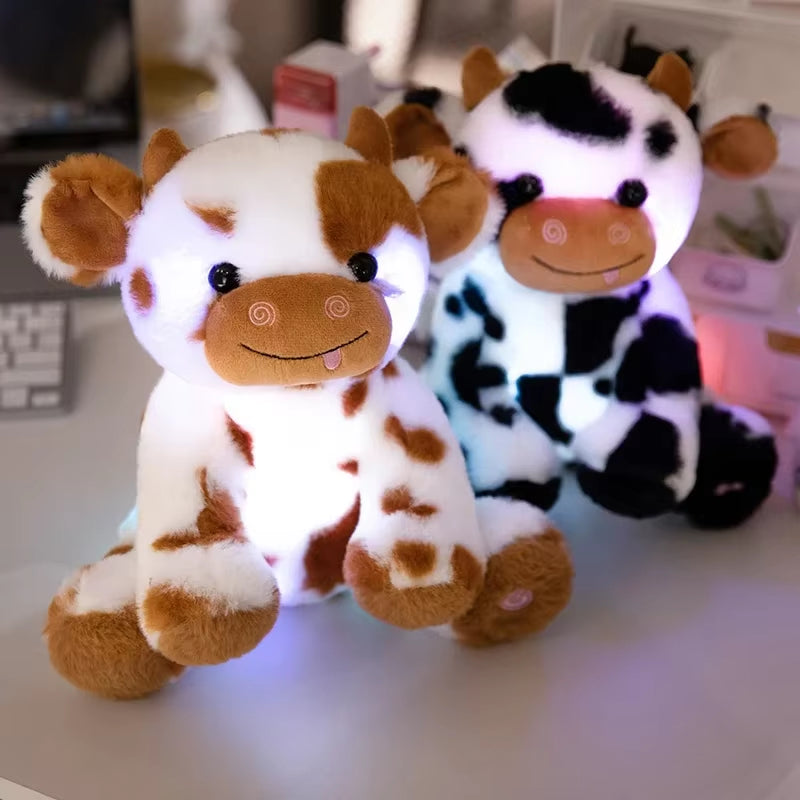 1Pcs Kawaii Glowing Cow Plush Toy Cute Plush Stuffed Animal LED Glowing Cow Room Decor Birthday Gift