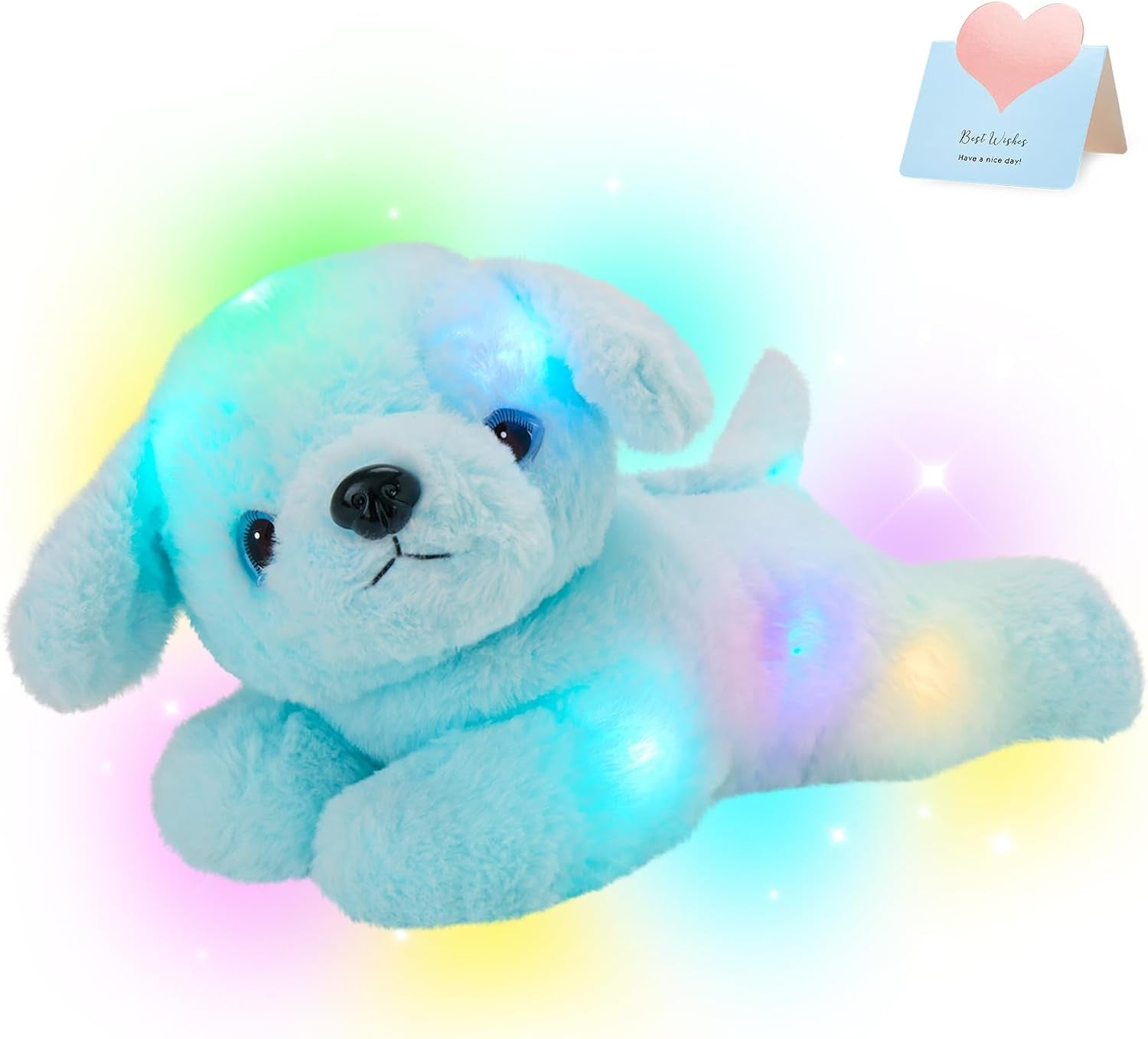 15'' Blue Light up Puppy Dog Stuffed Animal Soft Plush Toy Pillow with LED Night Lights Glow Bedtime Pal Christmas Children'S Day Birthday Gifts for Toddler Kids