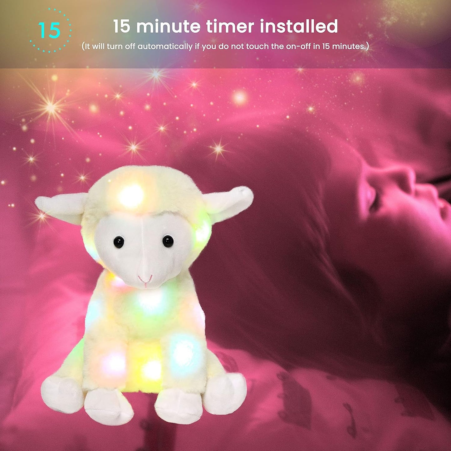 LED Plush Lamb Lighting up Stuffed Sheep Floppy Night Lights Glow in the Dark Birthday Festival for Kids Toddlers, Beige, 11''