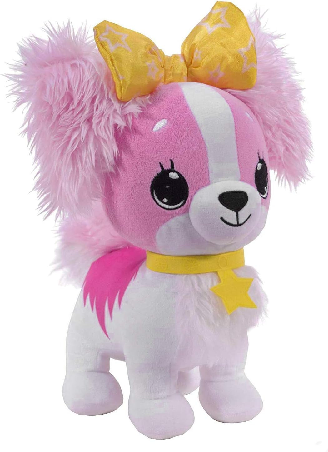 Pets - Light up LED Plush Stuffed Animals - Pink Cavalier Puppy with Yellow Bow