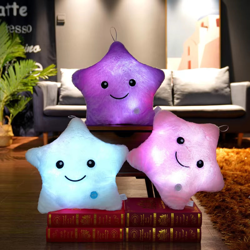 34CM Creative Toy Luminous Pillow Soft Stuffed Plush Glowing Colorful Stars Cushion Led Light Toys Gift for Kids Children Girls