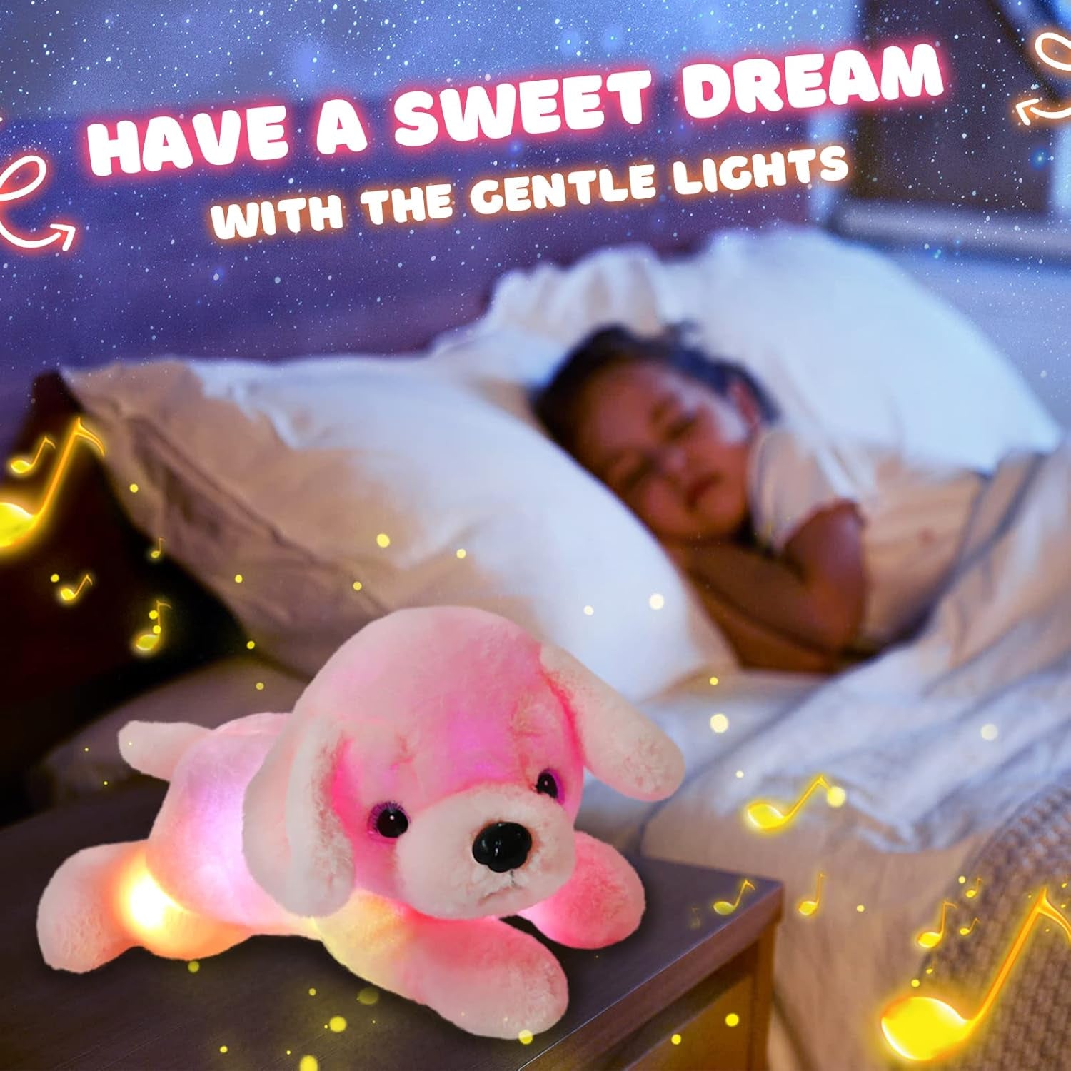 15'' Pink Light up Musical Puppy Dog Stuffed Animal Soft Plush LED Night Lights Glow Bedtime Pal Birthday Children'S Day Gifts for Toddler Kids