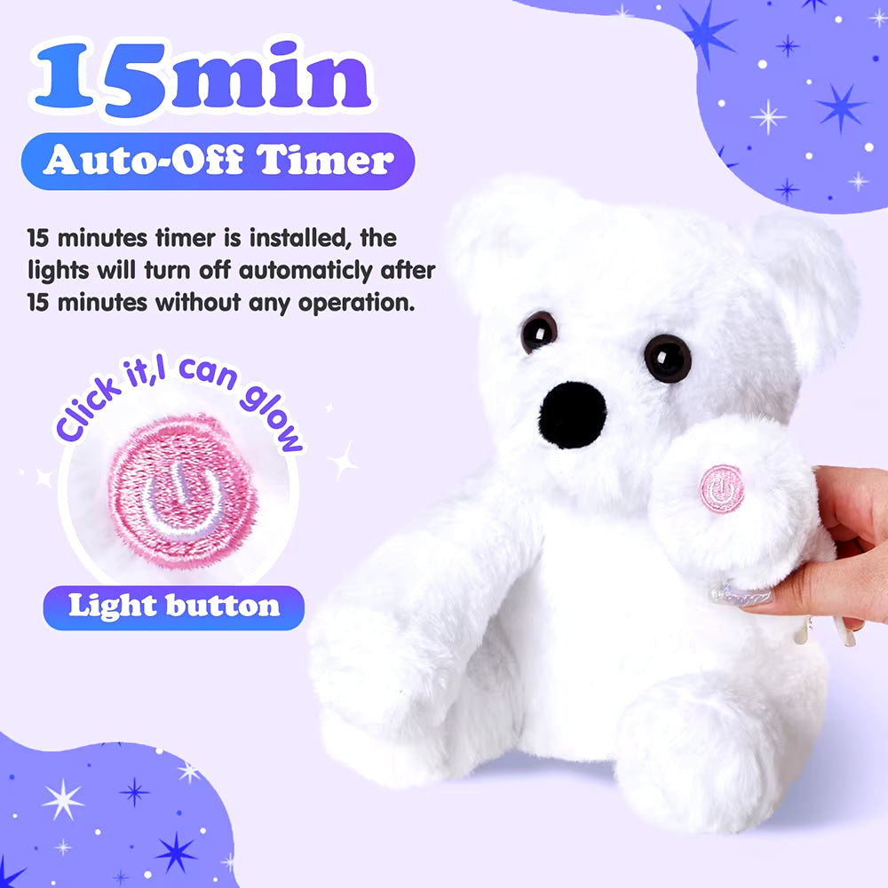 25Cm Polar Bear LED Light Plush Toys Glowing Doll White Stuffed Animals Throw Pillows for Girl Birthday Gifts Kids