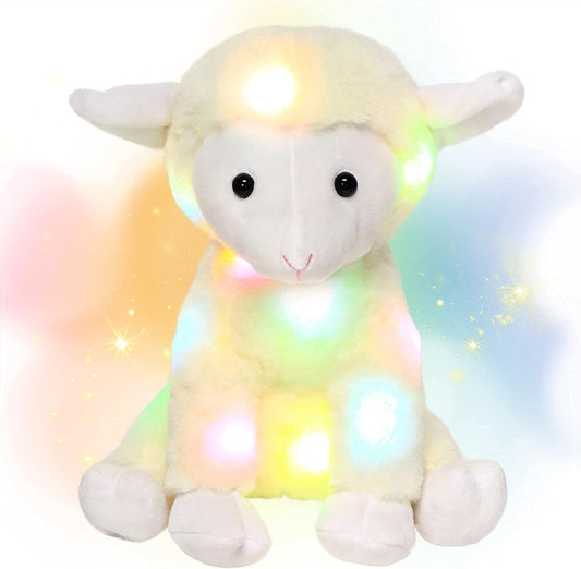 LED Plush Lamb Lighting up Stuffed Sheep Floppy Night Lights Glow in the Dark Birthday Festival for Kids Toddlers, Beige, 11''