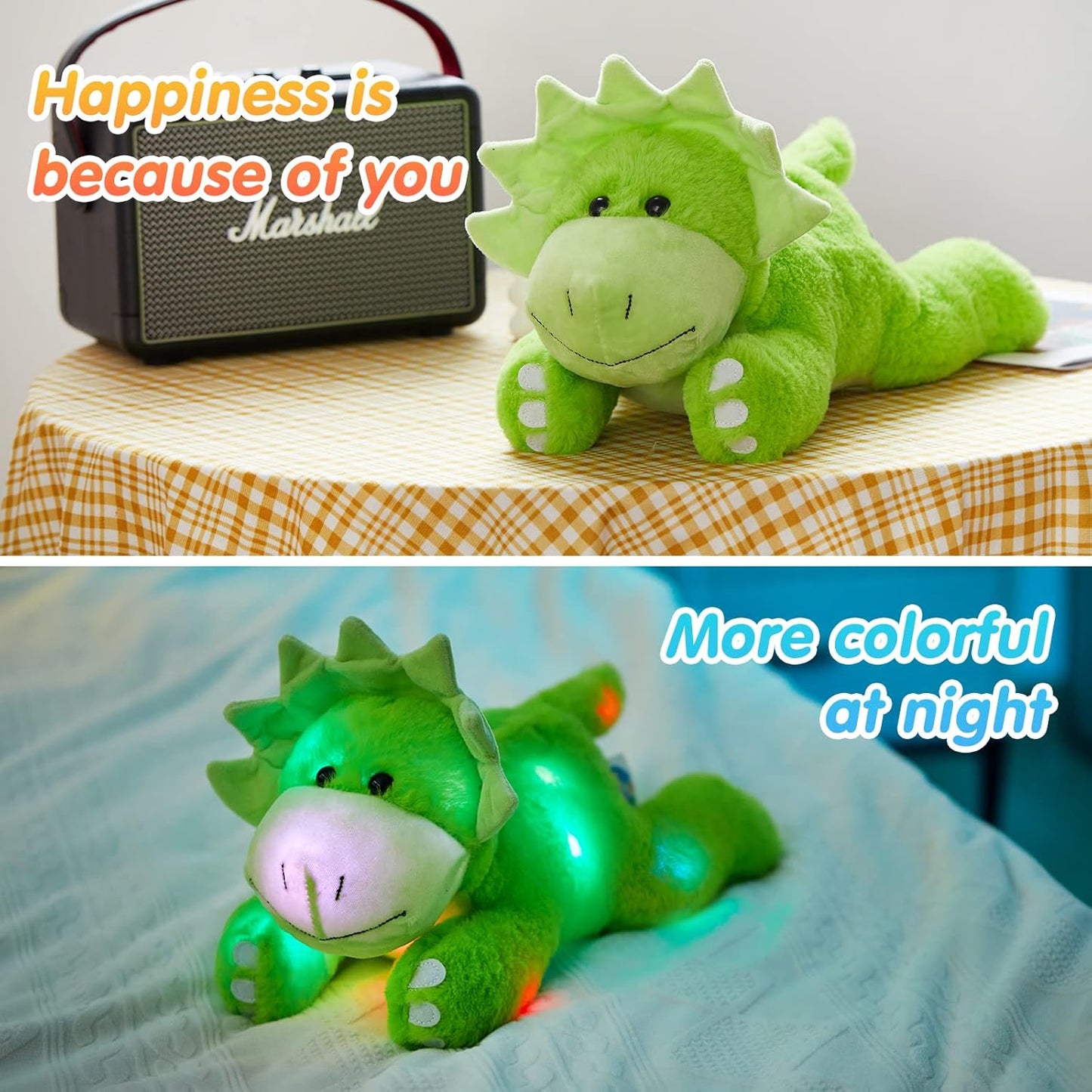 15'' Light up Triceratops Dinosaur Stuffed Animal,Led Soft Dinosaur Plush Toy with Night Lights Glow in the Dark,Children'S Day Birthday for Toddler Kids