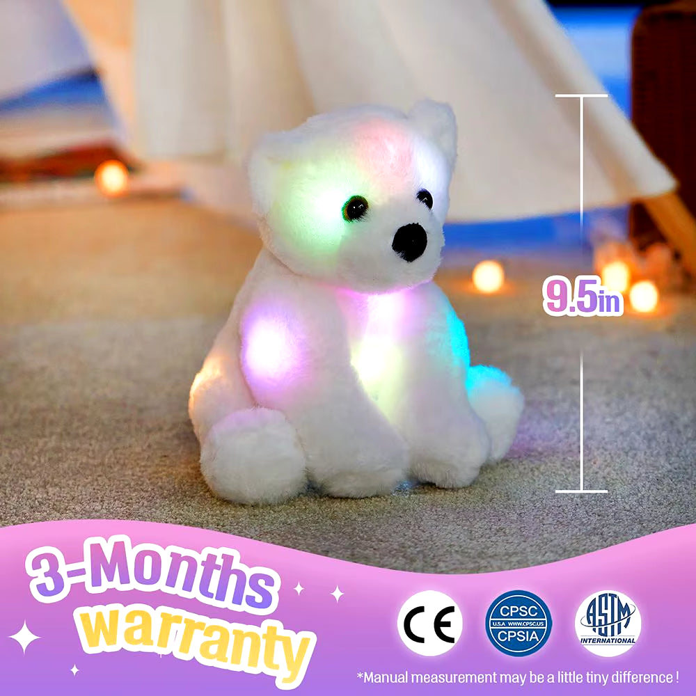 25Cm Polar Bear LED Light Plush Toys Glowing Doll White Stuffed Animals Throw Pillows for Girl Birthday Gifts Kids