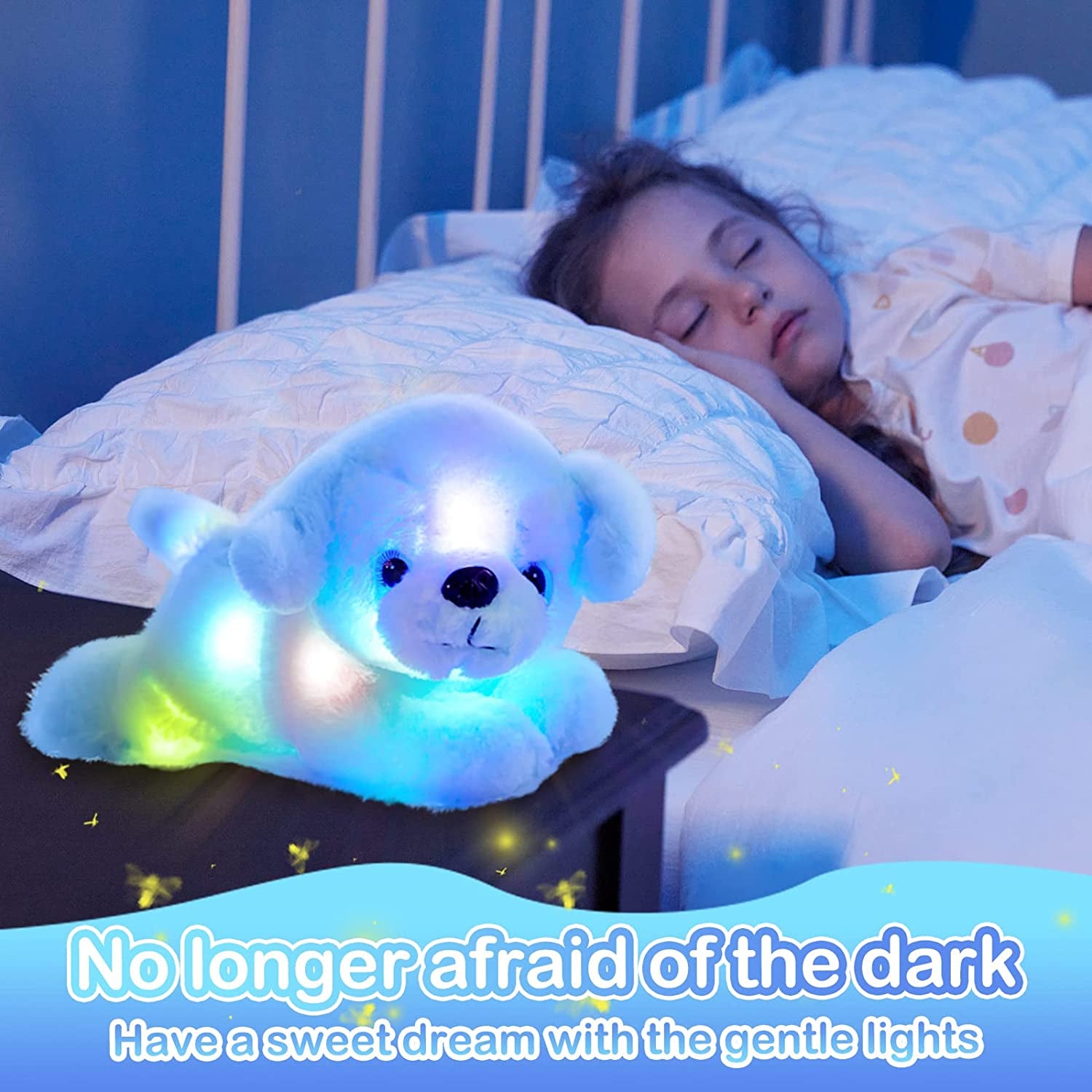 15'' Blue Light up Puppy Dog Stuffed Animal Soft Plush Toy Pillow with LED Night Lights Glow Bedtime Pal Christmas Children'S Day Birthday Gifts for Toddler Kids