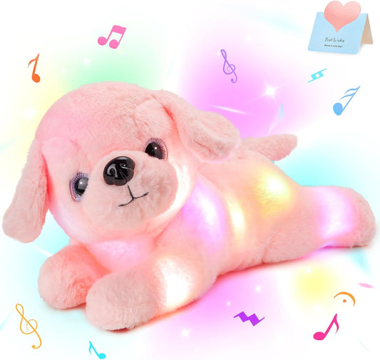 15'' Pink Light up Musical Puppy Dog Stuffed Animal Soft Plush LED Night Lights Glow Bedtime Pal Birthday Children'S Day Gifts for Toddler Kids