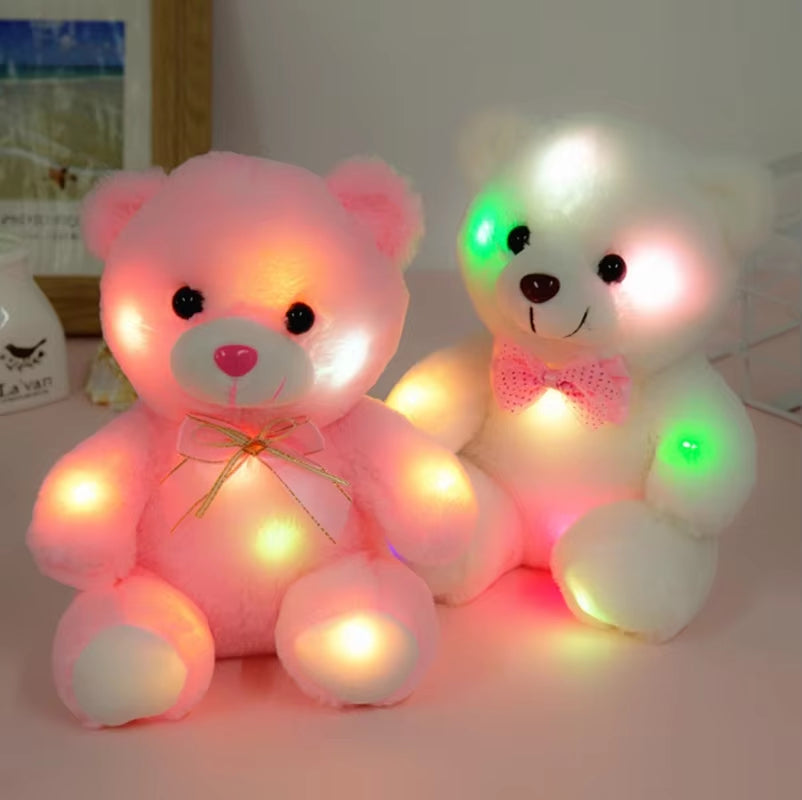 22Cm Luminous Creative Light up LED Teddy Bear Stuffed Animals Plush Toy Pink Glowing Teddy Bear Christmas Gift for Kids