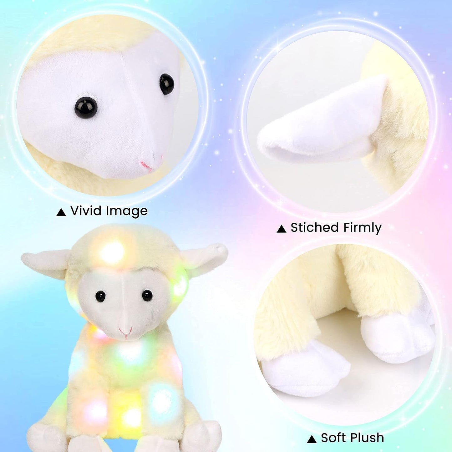 LED Plush Lamb Lighting up Stuffed Sheep Floppy Night Lights Glow in the Dark Birthday Festival for Kids Toddlers, Beige, 11''