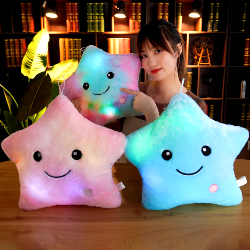 34CM Creative Toy Luminous Pillow Soft Stuffed Plush Glowing Colorful Stars Cushion Led Light Toys Gift for Kids Children Girls