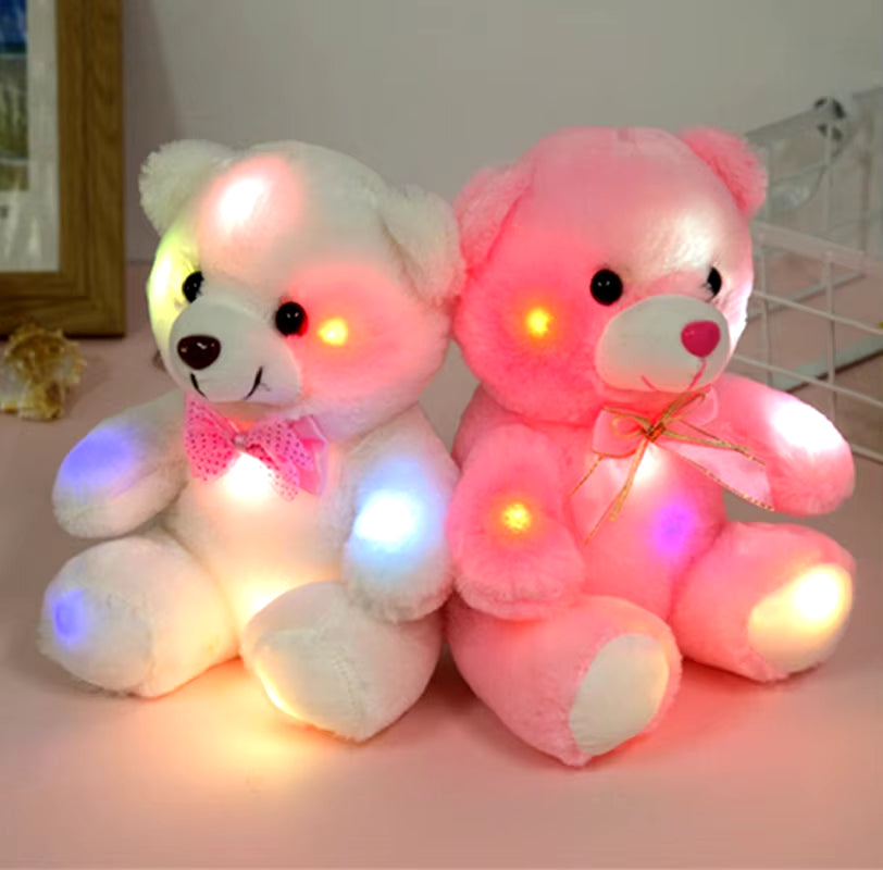 22Cm Luminous Creative Light up LED Teddy Bear Stuffed Animals Plush Toy Pink Glowing Teddy Bear Christmas Gift for Kids