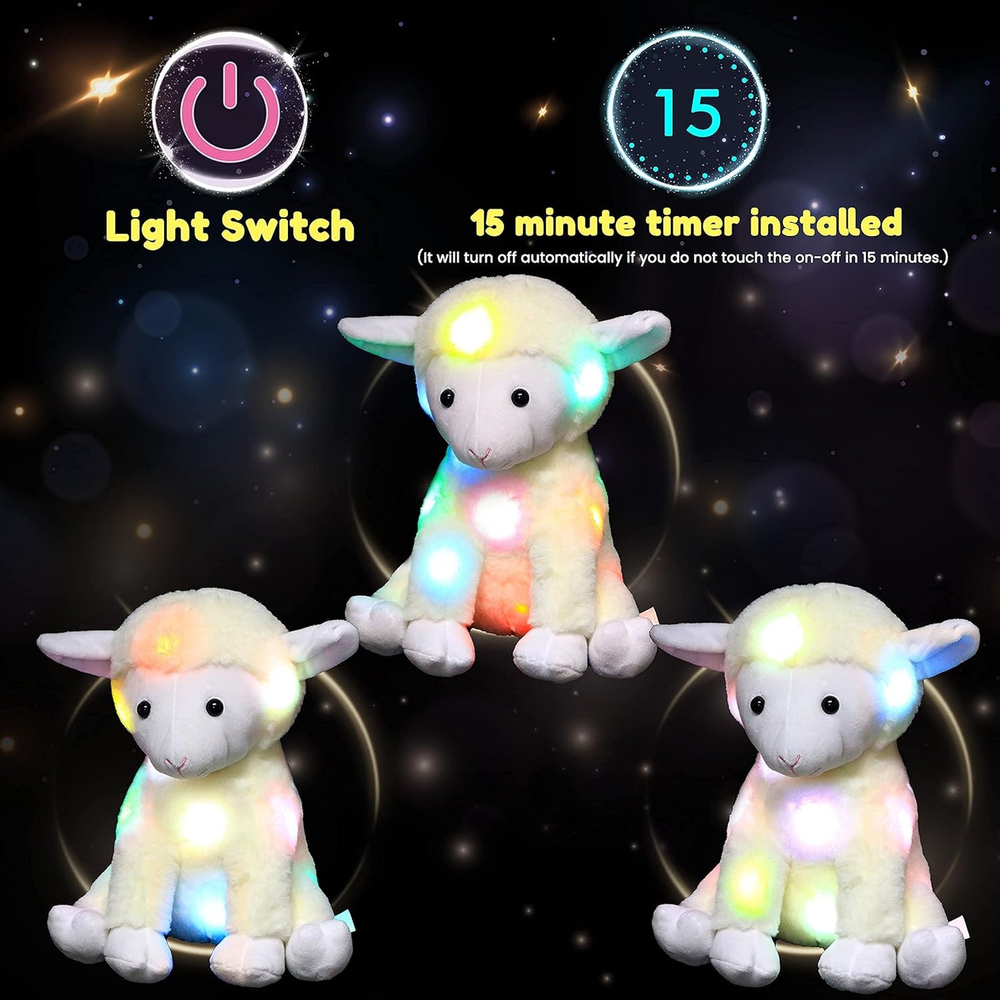 LED Plush Lamb Lighting up Stuffed Sheep Floppy Night Lights Glow in the Dark Birthday Festival for Kids Toddlers, Beige, 11''