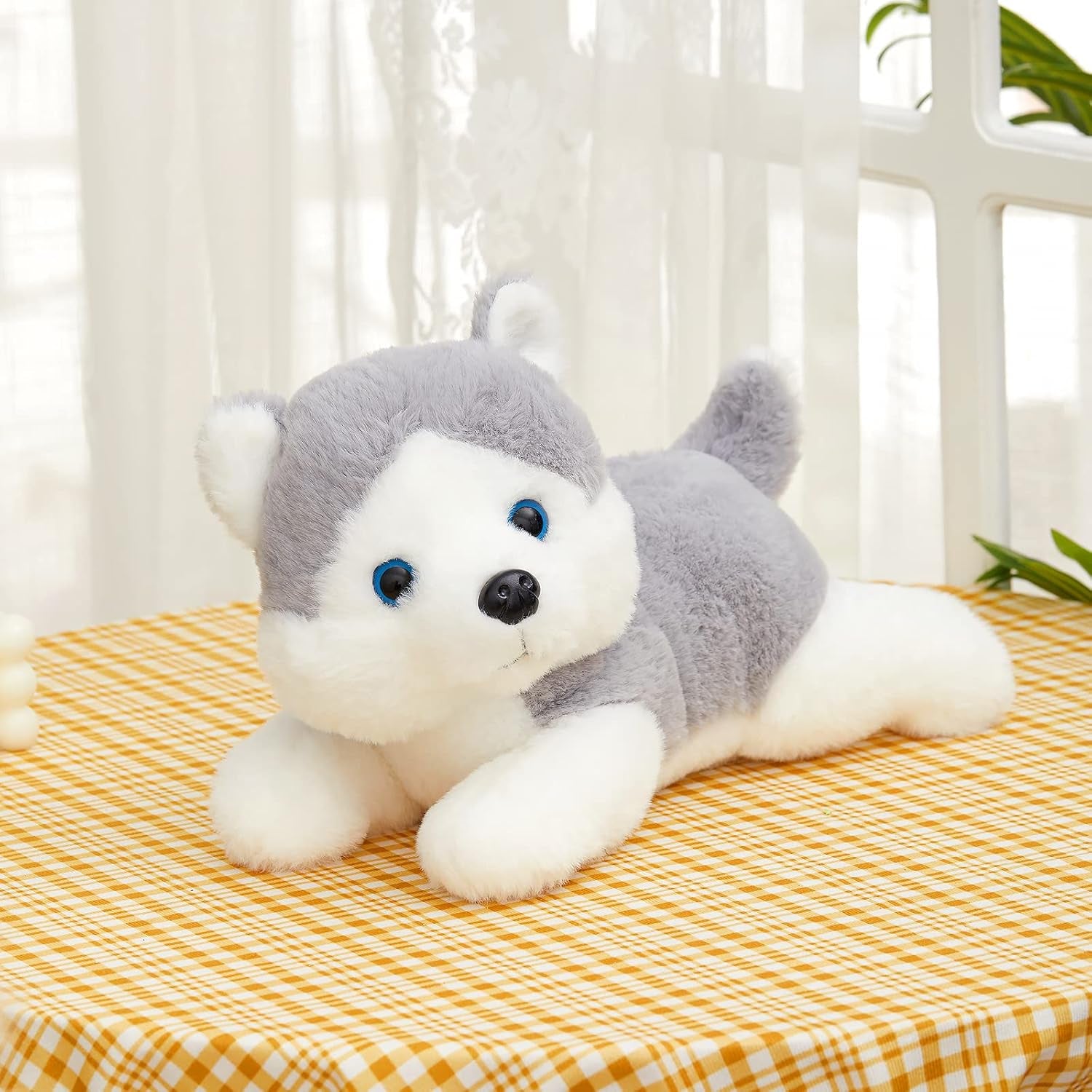 13'' Gray Light up Husky Stuffed Animal Dog Soft Plush Night Light Puppy Toy Hugging Pillow Companion Holiday Christmas Birthday Present for Kids Boys Girls Toddlers